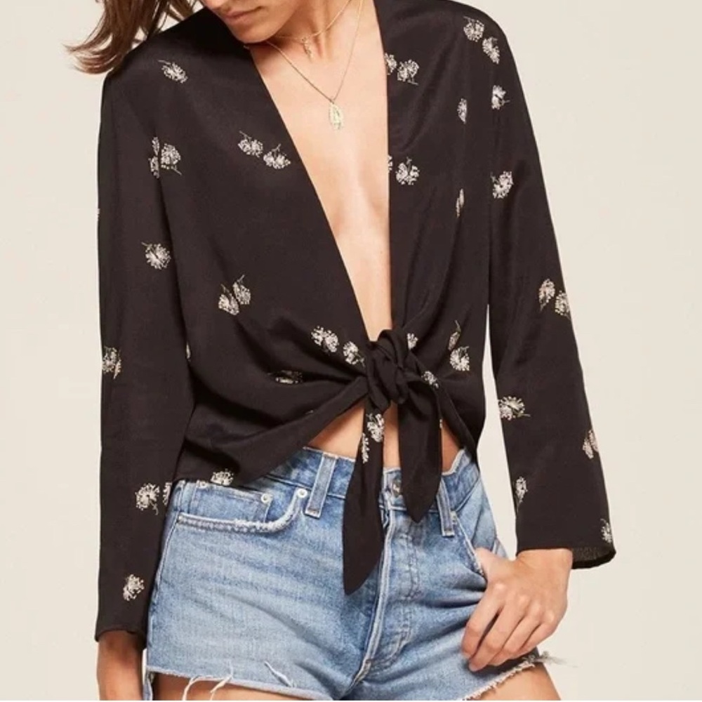 Reformation Casablanca Dandelion Tie-Front Top Small